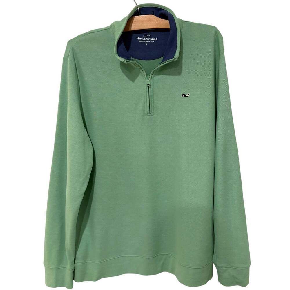 Vineyard Vines | Pullover Sweater 1/4 Zip Green Long Sleeve Cotton- Men's Large